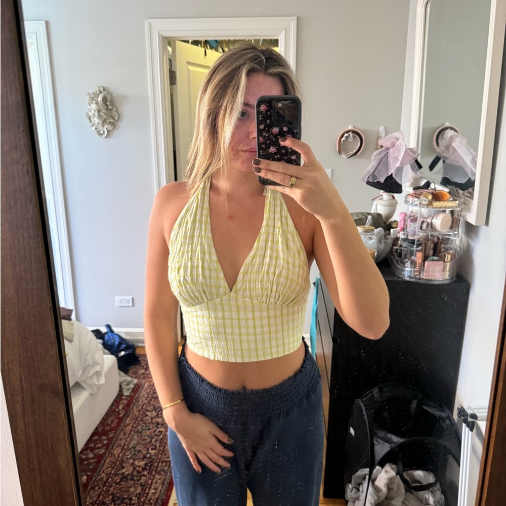 Cutie halter top green and yellow plaid size M fits like S